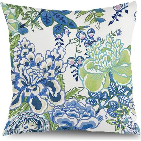 Housse de coussin fleurs été papillon, décoration salon maison,50×50cm (1/5)