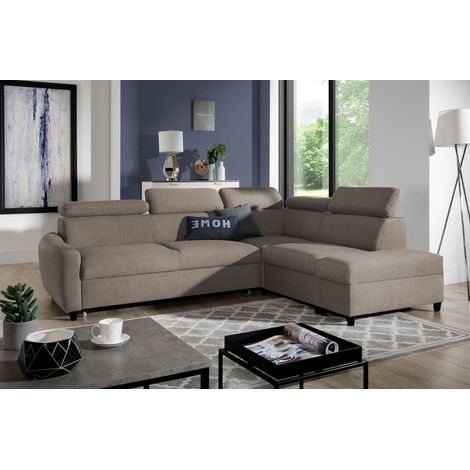 Ecksofa Schlafsofa Sofa ANTON in Stoff Esito Sand Ottomane Rechts (1/4)
