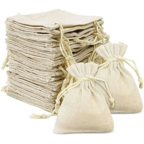 24 Pièces Petits Sacs en Tissu, 8 x 10 cm Sachet Coton, Sac Toile de Jute avec Cordon de serrage, Sachets en Lin Réutilisable pour mariage, fête, Pochon Tissu pour Bijoux, Bonbons (1/4)