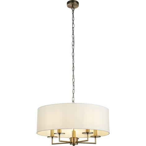 Lampe à suspension tissu métal L : 55 cm H : max 120 cm en laiton antique blanc Lampe à suspension moderne E14
