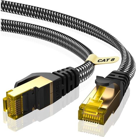 Cat 8 Câble Ethernet 4M, Cat8 Tressé Plat Haut Débit (40Gbps 2000Mhz/s) Gigabit Rj45 STP Câble Blindé Internet Réseau Lan Patch pour Routeur Ordinateur TV PC (1/5)