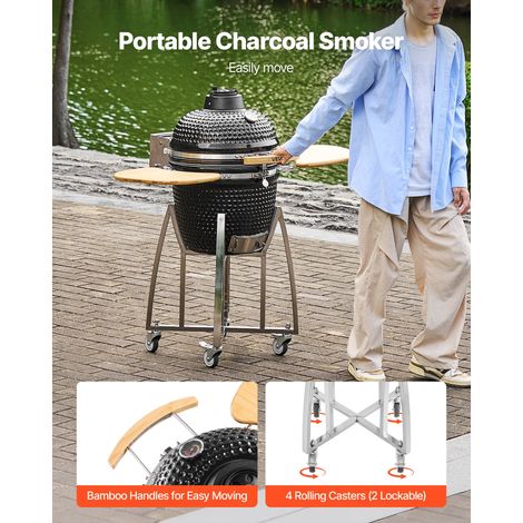 Barbecue Kamado à Charbon 45 cm Fumoir à Charbon en Céramique Mobile pour Cuisson Extérieur Terrasse Jardin avec 4 Roues à 2 Freins… (1/5)