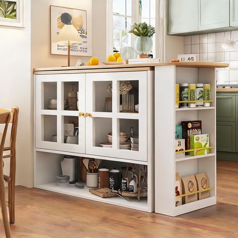 Meuble de rangement blanc rotatif en MDF avec table extensible (1/5)