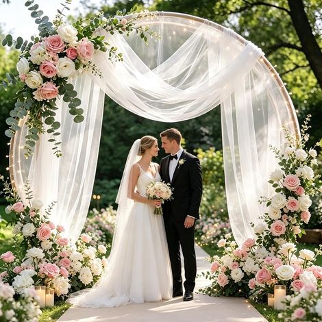Lot de 2 Rideau en Tulle Blanc, 75x600cm, Voilage Arche Tenture Mariage (1/5)