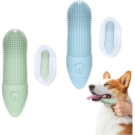 BUNTHAUS Lot de 2 brosses à dents en silicone pour chien et chat avec étui de rangement pour nettoyer les dents et enlever le tartre, l'haleine fraîche et la santé des gencives (1/5)