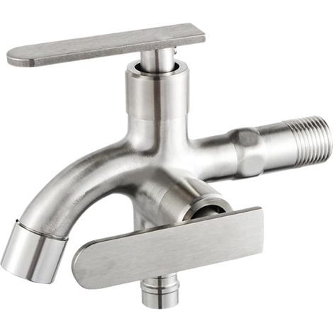 Robinet de jardin à double sortie, robinet en acier inoxydable avec double valve, répartiteur 2 voies, robinet pour machine à laver, lave-vaisselle de cuisine (B) (1/5)