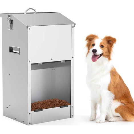 Distributeur de croquettes pour chien en acier inoxydable, mangeoire pour animaux robuste et étanche, capacité 25 lbs pour intérieur et extérieur