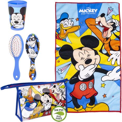 Mickey Mouse Set 3 Pz Asilo: Asciugamano, Spazzola e Bicchiere