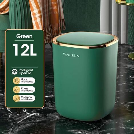 (Poubelle automatique verte rechargeable par USB 12L), poubelle à capteur intelligent, poubelle de luxe pour salle de bain. (1/5)