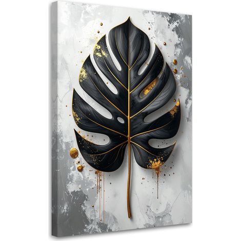 Bild auf Leinwand Schwarzes Monstera Blatt auf grauem Hintergrund 30x45 (1/5)