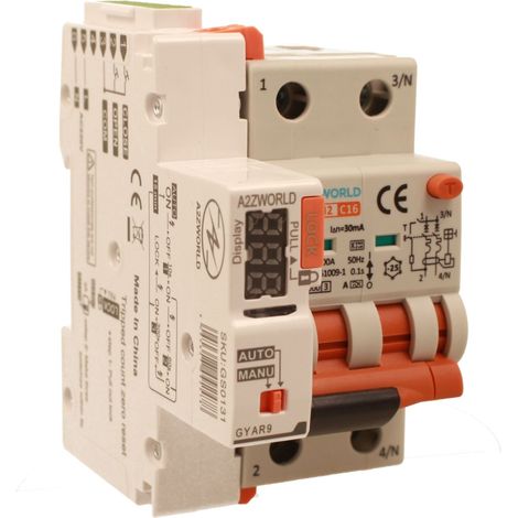 RCBO Interruttore Magnetotermico Differenziale Con Riarmo Automatico, Tipo A - SI Curva C 2P Veri 3M 6000A 30mA, AC 230V IP20 PL8M2, 3 Tentativi (10s/60s/300s), Corrente Disponibili 6A 10A 16A 20A 25A