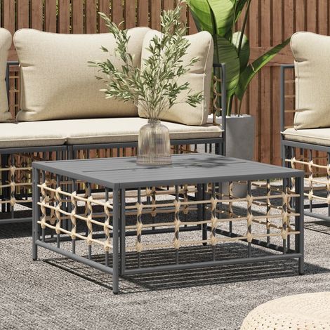 Table de jardin Table d'extérieur Table d'appoint anthracite 70x70x34 cm résine tressée 21207 (1/5)