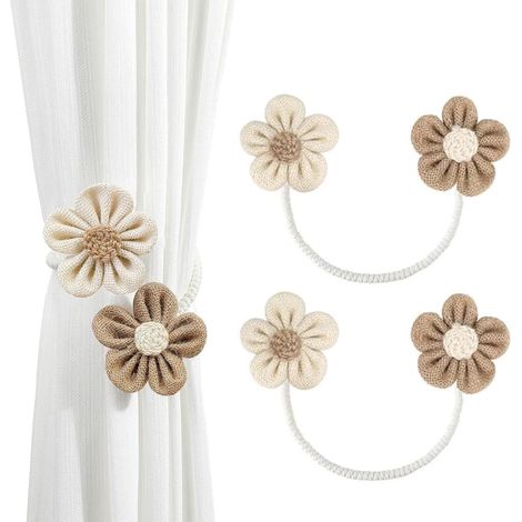 JSSEVN - Set of 2 Elegant Curtain Tiebacks, Pretty Floral Style Tiebacks, Simple Curtain Tiebacks, Curtain Tiebacks (Beige + Khaki) (1/5)