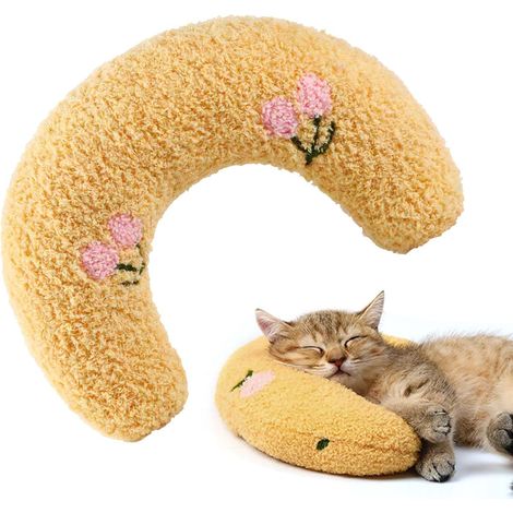 Almohada relajante en forma de U para perros y gatos - Cojín de peluche para dormir (amarillo) (1/5)