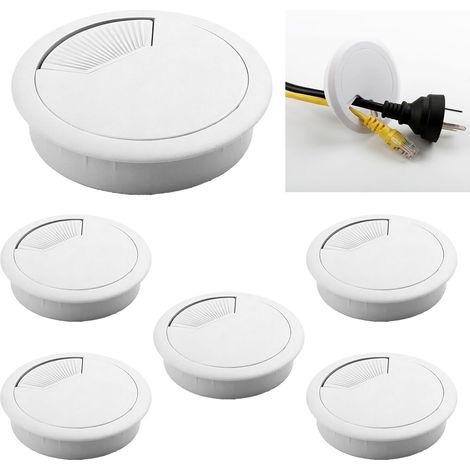 6 Pièces Passe-Câbles Bureau, 60mm Cache Cable Rond en Plastique, Passe Cable, Passage de Câbles, Oeillet de Bureau, Cache-Câble pour Organiseur de Fil pour la Maison, Travail et Ordinateur (Blanc)