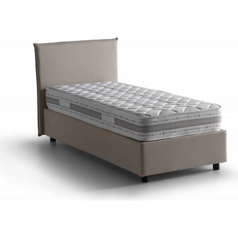 Talamo Italia Lit simple Claire, Lit conteneur avec revêtement en tissu, 100% Made in Italy, Ouverture frontale, avec matelas Cm 90x200 inclus, Tourterelle, avec emballage renforcé