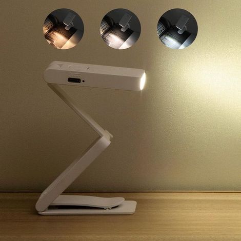 Lámpara de lectura plegable con clip,recargable por USB,cómoda para la vista,con clip para leer en la cama,portátil con 3 niveles de luz (blanca) (1/5)