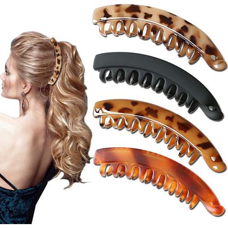 4 fermagli per capelli a forma di banana colorati per donna, classici fermagli a doppio pettine, mollette per capelli, forcine per capelli spessi (1/5)