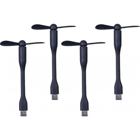 BEBUSINGOTO Mini-USB-Ventilator. Persönlicher tragbarer Handventilator. Mini-Ventilator für Mini-Luftbefeuchter/Powerbank/Bibliothek/Büro/Outdoor-Reisen/Camping/Angeln, 4er-Pack, Schwarz (1/5)