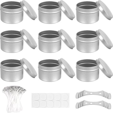 9 Pièces Pot à bougie, Aluminium, Couvercle inclus, Récipient rond, Pour fabrication artisanale et stockage (1/5)