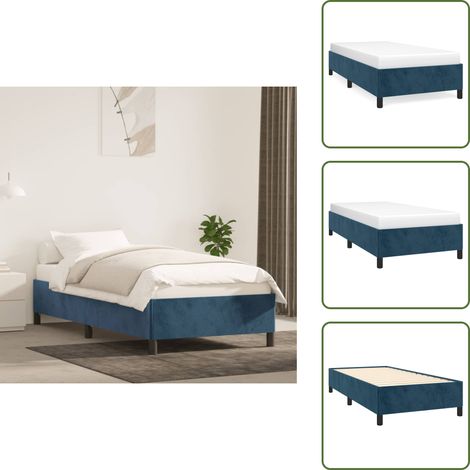 Cadre de lit sans matelas bleu foncé 90x190 cm velours - Cadre De Lit - Lit Double - Lit Velours - Lit Bleu - Meuble Chambre (1/5)