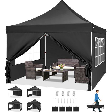 Faltpavillon 3x3m Wasserdicht Stabil Schwarz 3x3 m mit 4 Seitenteilen (1/5)
