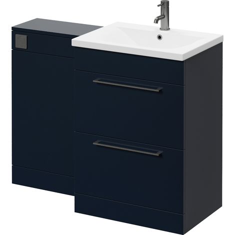 Napoli 460 Deep Blue 1100mm 2 Drawer Vanity Unit Toilet Suite with Glide Basin - 1100mm - Gunmetal Grey 320mm HandleWithout Kingston Toilet Pan