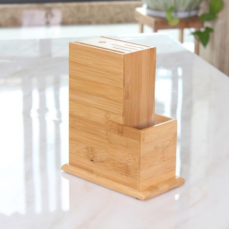 Bloc à couteaux, porte-couteaux, support à couteaux naturel, range-couteaux de cuisine, organisateur de rangement pour couteaux à 6 emplacements (1/5)