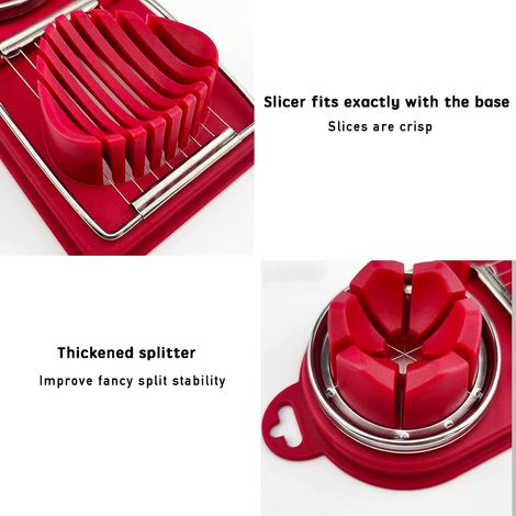 Tagliauova 2 in 1, affettatrice manuale per uova, fili da taglio in acciaio inossidabile 304, utensile per tagliare le uova utilizzato per affettare uova, banane e fragole, rosso (1/4)