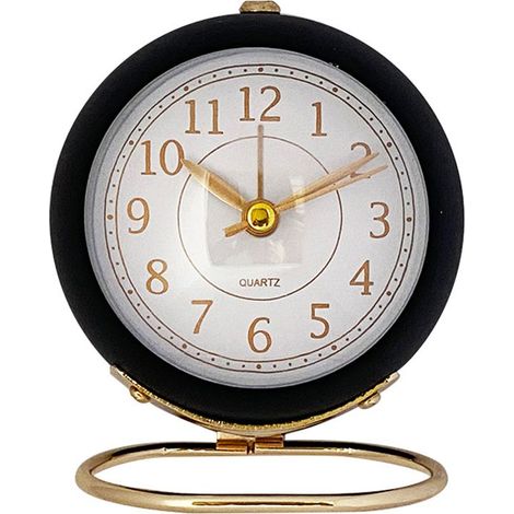Réveil analogique, petite horloge de table silencieuse, réveil rétro classique sans tic-tac. (noir) (1/5)