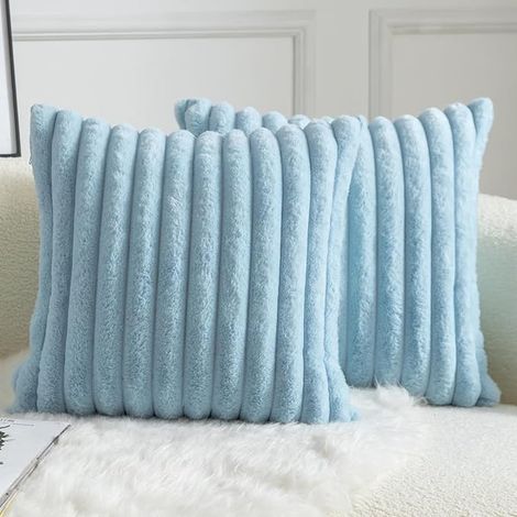 Housse de Coussin Fausse Fourrure Taie d'oreiller Salon Chambre Canapé 45X45 CM Bleu Clair