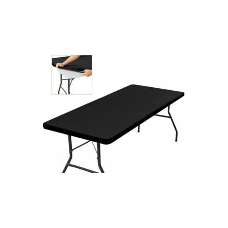 (120x58cm)Nappe Rectangulaire de Table Ajustée Noire , Extensible, Avec Élastique, Lavable en Machine, Repelente au l'eau et Idéale pour Jardin, Extérieur Design Élégant et Facile à Nettoyer (1/5)