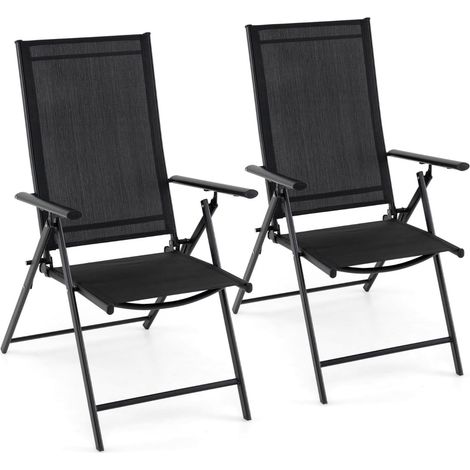 2-teiliges klappbares Gartenstuhl-Set, verstellbare Rückenlehne, Schwarz