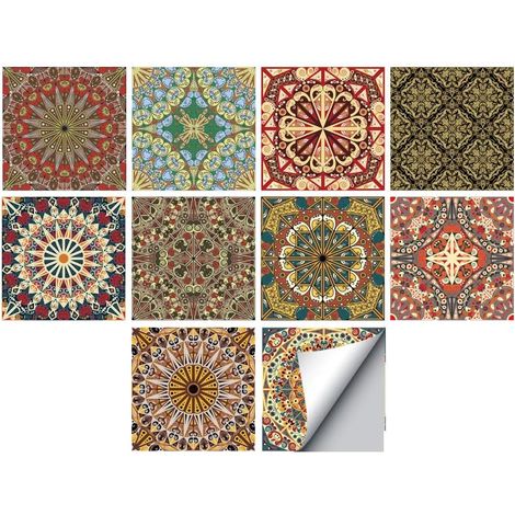 Carré De Carreaux De Vinyle Autocollant, Décalcomanies Auto-Adhésives Murales De Tuile pour La Décoration De Salon Cuisine Salle À Manger Salle De Bain, 10 Pièces (Ts015, 20x20cm) (1/5)