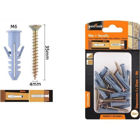 Kaela - Set 18 Pezzi Viti Vite 4 X 35 Mm + Tasselli Con Alette Tassello M6 Fischer 57203 - (1/2)