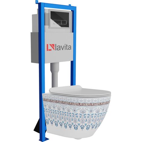 Bâti-support Lavita LAV 101 à 40 cm + WC Sofi Slim Folklor sans bord + plaque de commande LAV 200.3.2 chrome Kit complet WC (1/5)