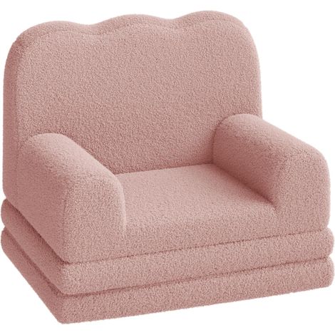 Canapé du vague 2-en-1 évolutif pour enfant, Fauteuil et méridien dépliable, Tissu polaire ultra-doux mousse, Rose (1/5)