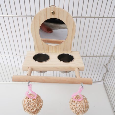 Lot de 2 perchoirs miroir pour perroquet avec miroir intégré, balançoire miroir pour perroquet, abreuvoirs pour cage à perroquet en acier inoxydable (1/4)