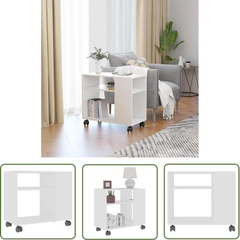 The Living Store Table d'appoint Blanc 70x35x55 cm Bois d'ingénierie - Table D'appoint - Meuble D'intérieur - Table Basse - Design Moderne - Blanc (1/5)