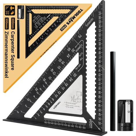 300 mm Equerre Menuisier, Équerre Charpentier Multifonction Avec Surface Innovante EffaçAble, Crayon De Menuisier, Taille-Crayon, Aluminium Equerre De Menuisier Pour Charpentiers, IngéNieurs (1/5)