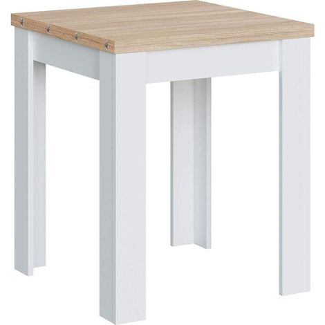 Home Heavenly® - Mesa extensible cuadrada de cocina KATIA, tipo libro de 67 cm hasta los 134 cm de ancho. Color: Blanco Artik - Roble Canadian (1/5)