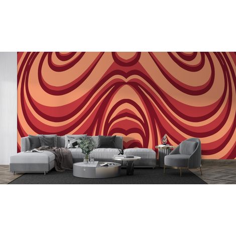 Papier peint rétro - vagues abstraites rousses - 150 x 250 cm (1/2)