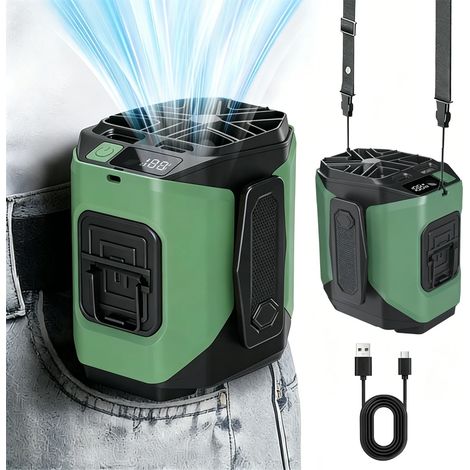 (Modèle 1 - Vert) Ventilateur de cou et de bureau portable 3 en 1, batterie 6000 mAh, rechargeable par USB (1/5)