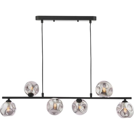 Dar Spiral Suspension à 6 lumières en spirale, noir mat, avec verre fumé organique fermé
