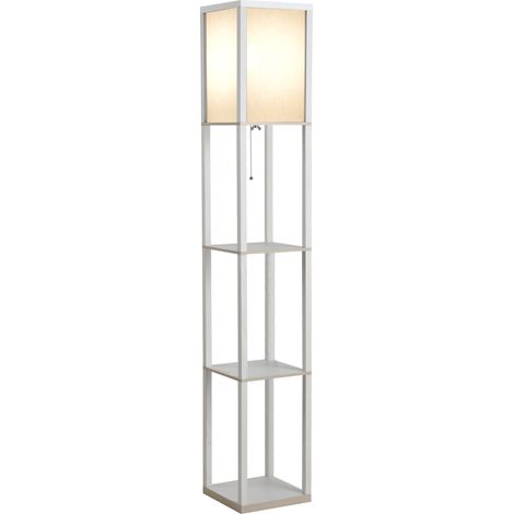 Lampada da terra con mensola, 26L x 26W x 160H cm, 3 mensole, 4 livelli, MDF, bianca