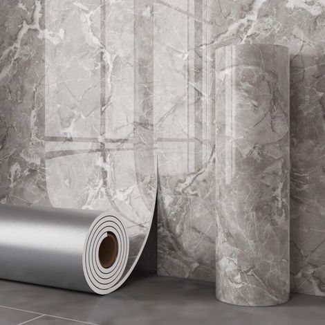 Un rouleau de papier peint à motif marbre, papier peint PVC auto-adhésif, 60 cm x 3 m, convient pour le salon et la salle de bain, gris. (1/5)