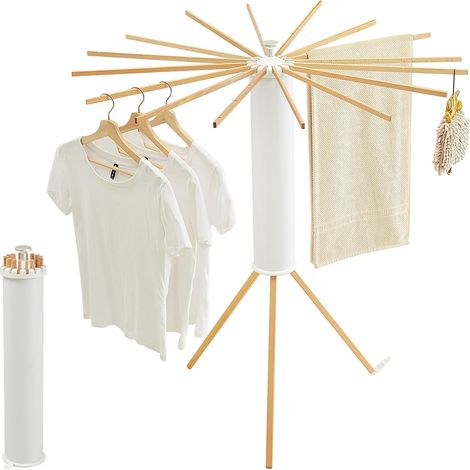 Séchoir à Linge Tripode Pliable Bois,Étendoir Portable,Balcon,Intérieur Séchoir à linge tripode pliable en bois:étendoir portable gain de place,idéal balcon,chambre,intérieur.Stable 3 pieds,se plie (1/5)