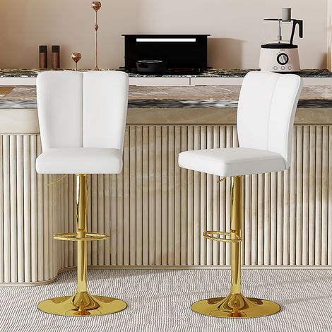 MEUBLIV Tabourets de bar 2 pcs blancs et or – réglables, pivotants 360° pour cuisine (1/5)