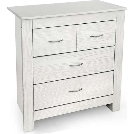 Commode bioclimatique blanche effet bois 79x38x81 cm avec 5 tiroirs