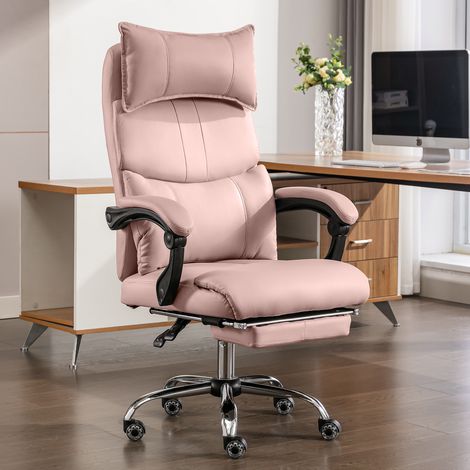Ergonomischer Bürostuhl – drehbar, höhenverstellbar mit doppelter, verstellbarer Lendenwirbelstütze – aus rosa Kunstleder (1/5)